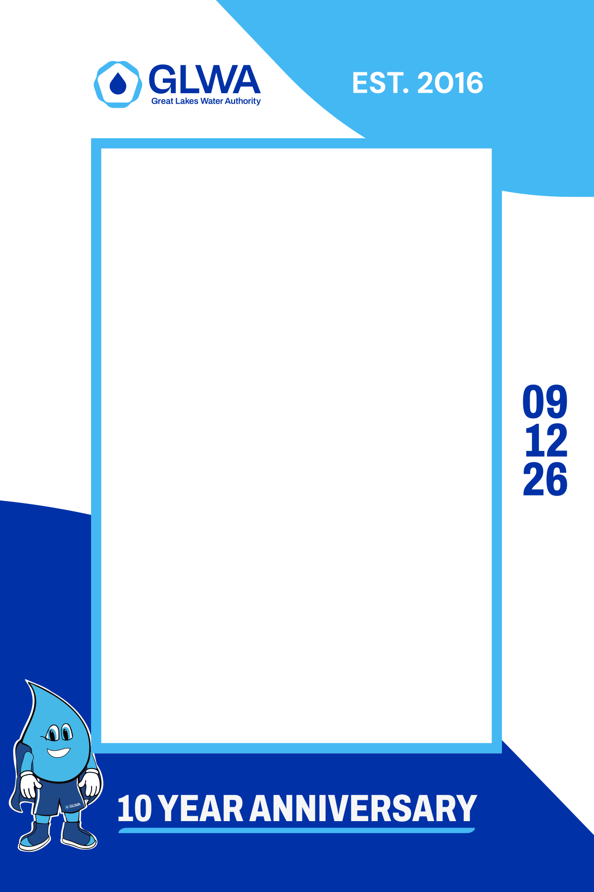 Portrait Great Lakes Water Authority 10-year anniversary corporate photo booth template prepared through MyMirrorClub Custom Requests