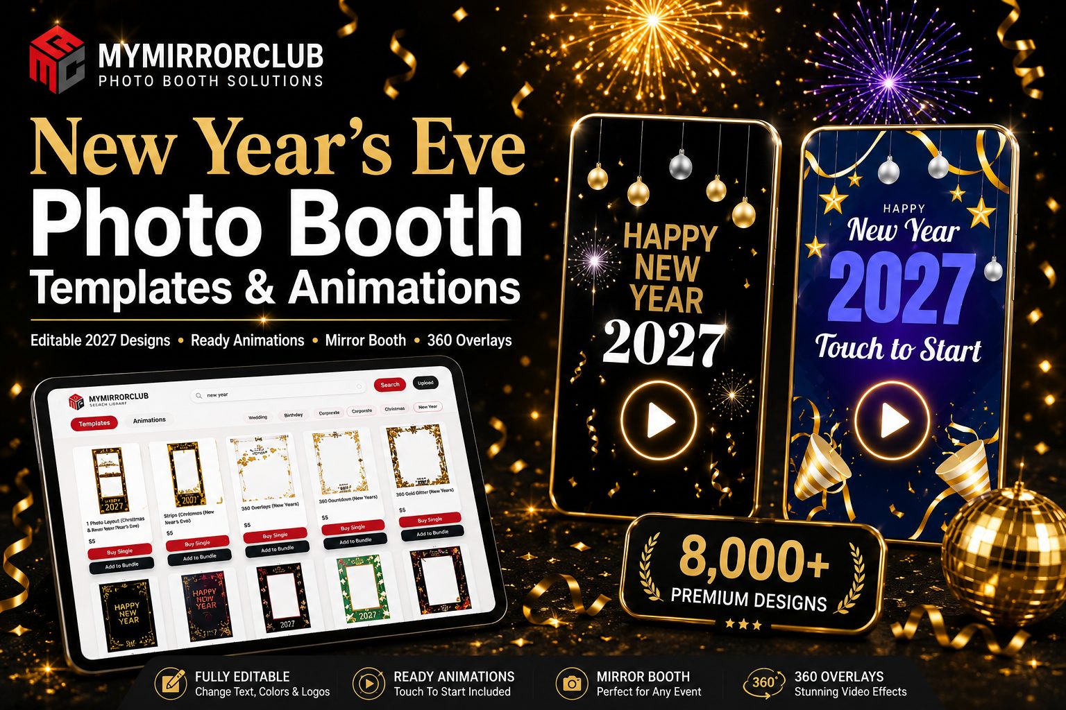 New Year’s Eve Photo Booth Templates & Animations for 2027 Events