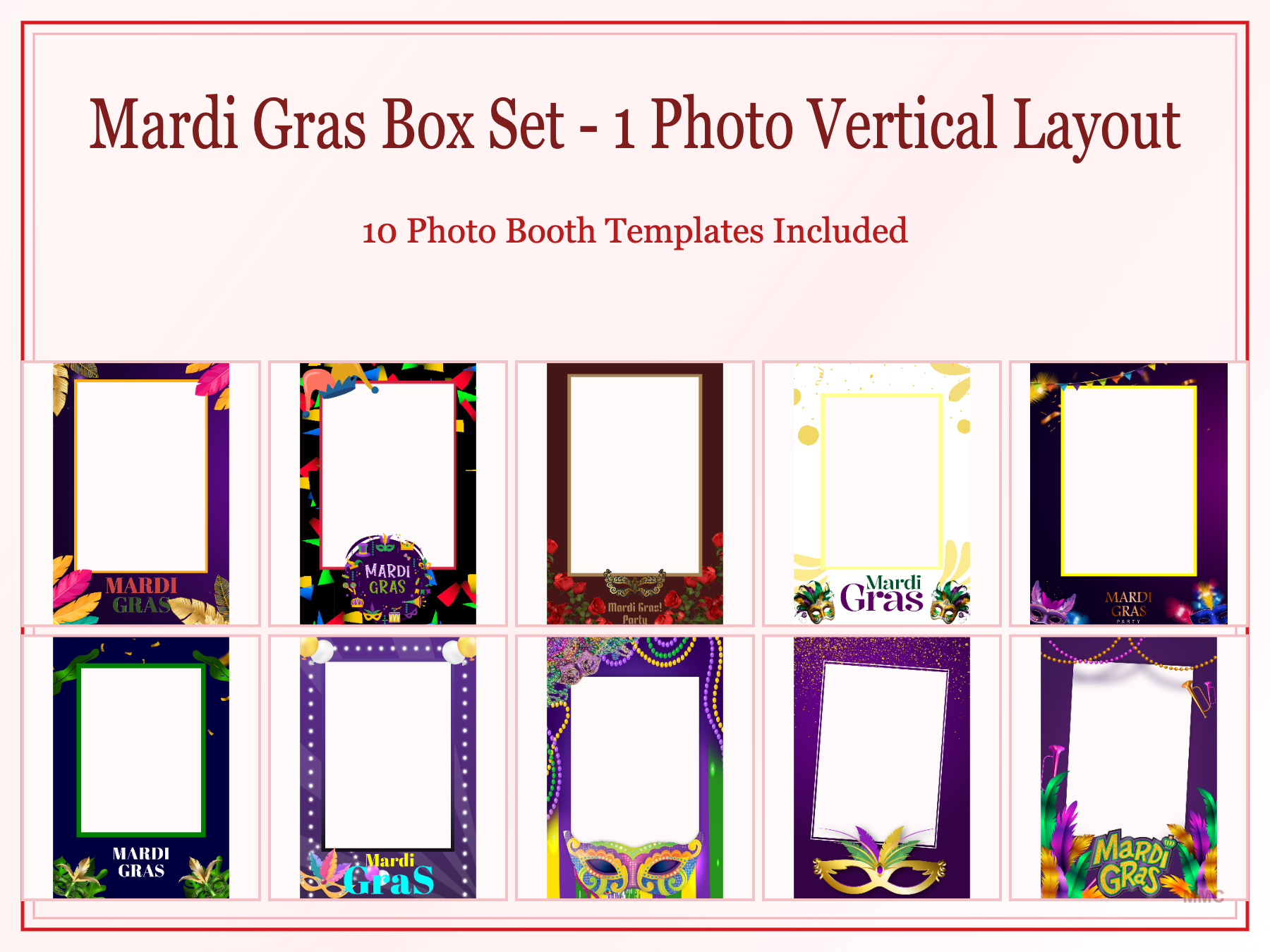 Mardi Gras 1 Photo Vertical Layout 10 Templates Box Set